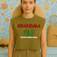 Personalize Grandma Elf Custom Family Matching Christmas Garment-Dyed Women's Muscle Tee