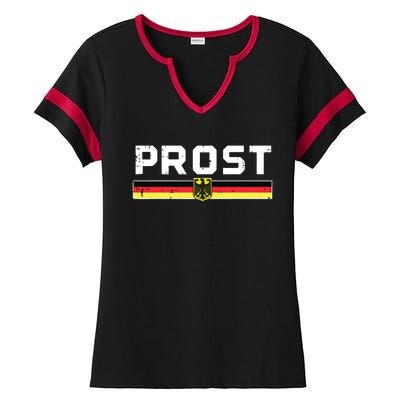 Prost German Flag Crest Eagle Bavarian Oktoberfest Ladies Halftime Notch Neck Tee