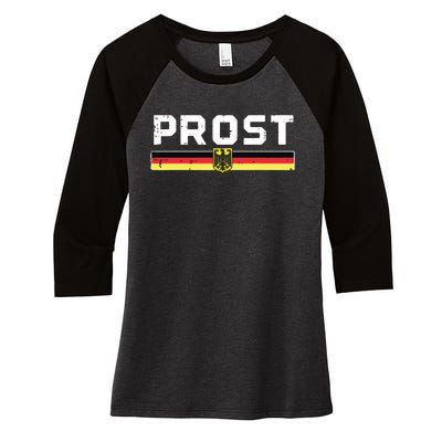 Prost German Flag Crest Eagle Bavarian Oktoberfest Women's Tri-Blend 3/4-Sleeve Raglan Shirt