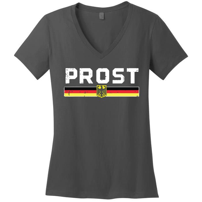 Prost German Flag Crest Eagle Bavarian Oktoberfest Women's V-Neck T-Shirt