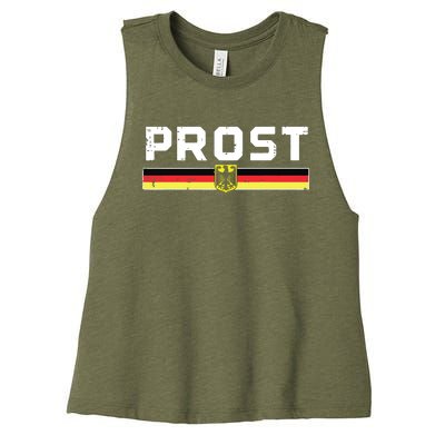 Prost German Flag Crest Eagle Bavarian Oktoberfest Women's Racerback Cropped Tank