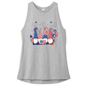 Patriotic Gnomes Fireworks USA Independence Day 4th Of July Ladies PosiCharge Tri-Blend Wicking Tank