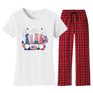 Patriotic Gnomes Fireworks USA Independence Day 4th Of July Women's Flannel Pajama Set