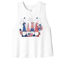 Patriotic Gnomes Fireworks USA Independence Day 4th Of July Women's Racerback Cropped Tank