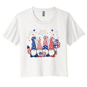 Patriotic Gnomes Fireworks USA Independence Day 4th Of July Women's Crop Top Tee