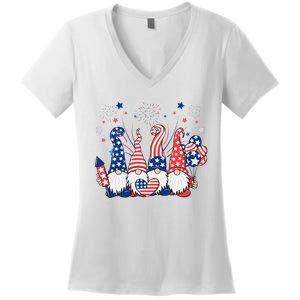 Patriotic Gnomes Fireworks USA Independence Day 4th Of July Women's V-Neck T-Shirt