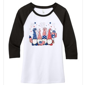 Patriotic Gnomes Fireworks USA Independence Day 4th Of July Women's Tri-Blend 3/4-Sleeve Raglan Shirt