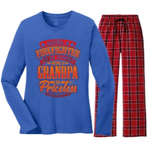 Proud Grandfather Firefighter Grandpa Quote Fire Saying Gift Women's Long Sleeve Flannel Pajama Set 