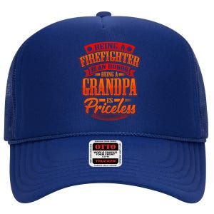 Proud Grandfather Firefighter Grandpa Quote Fire Saying Gift High Crown Mesh Back Trucker Hat