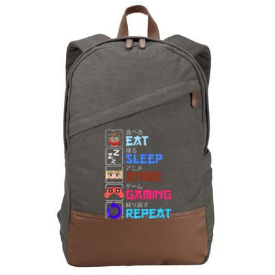 Play Games Funny Otaku Gamer Eat Sleep Anime Gaming Repeat Cotton Canvas Backpack