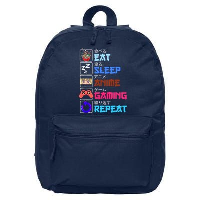 Play Games Funny Otaku Gamer Eat Sleep Anime Gaming Repeat 16 in Basic Backpack