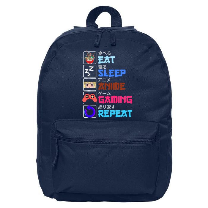 Play Games Funny Otaku Gamer Eat Sleep Anime Gaming Repeat 16 in Basic Backpack