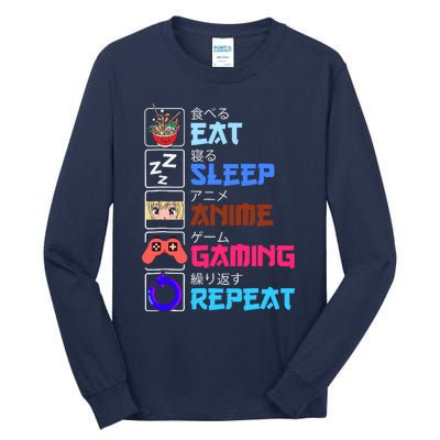 Play Games Funny Otaku Gamer Eat Sleep Anime Gaming Repeat Tall Long Sleeve T-Shirt