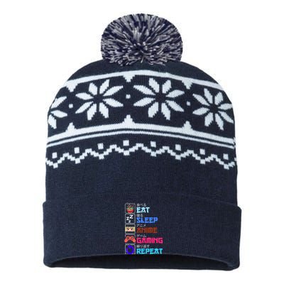 Play Games Funny Otaku Gamer Eat Sleep Anime Gaming Repeat USA-Made Snowflake Beanie