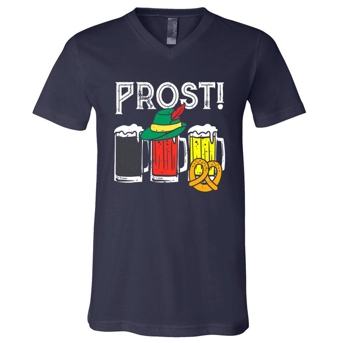 Prost German Flag Colors Hat Bavarian Oktoberfest V-Neck T-Shirt