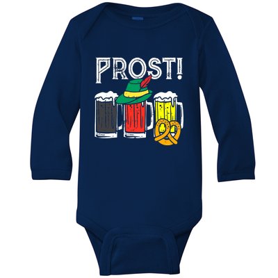 Prost German Flag Colors Hat Bavarian Oktoberfest Baby Long Sleeve Bodysuit