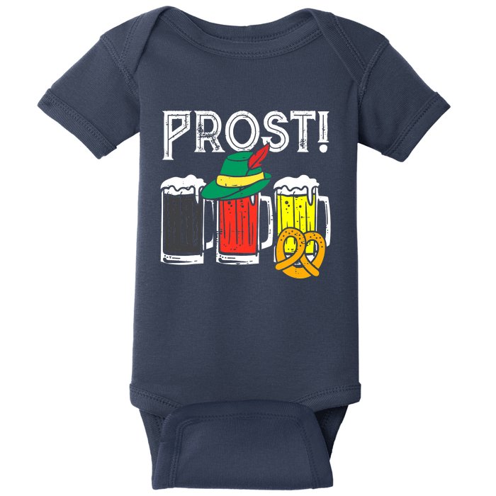 Prost German Flag Colors Hat Bavarian Oktoberfest Baby Bodysuit