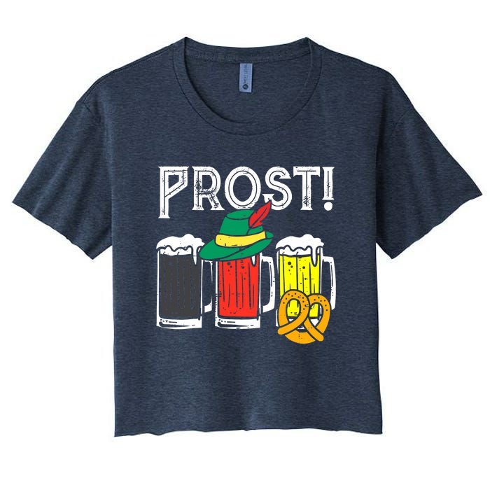 Prost German Flag Colors Hat Bavarian Oktoberfest Women's Crop Top Tee