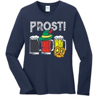 Prost German Flag Colors Hat Bavarian Oktoberfest Ladies Long Sleeve Shirt