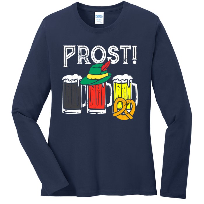 Prost German Flag Colors Hat Bavarian Oktoberfest Ladies Long Sleeve Shirt