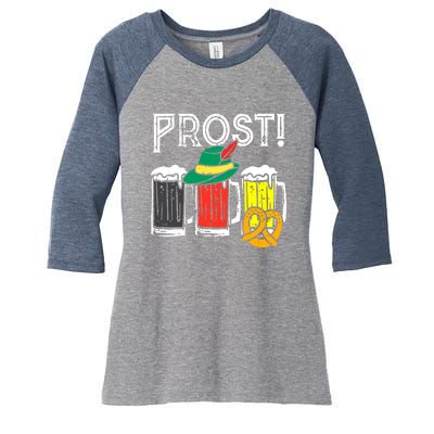 Prost German Flag Colors Hat Bavarian Oktoberfest Women's Tri-Blend 3/4-Sleeve Raglan Shirt