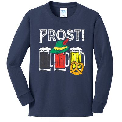 Prost German Flag Colors Hat Bavarian Oktoberfest Kids Long Sleeve Shirt