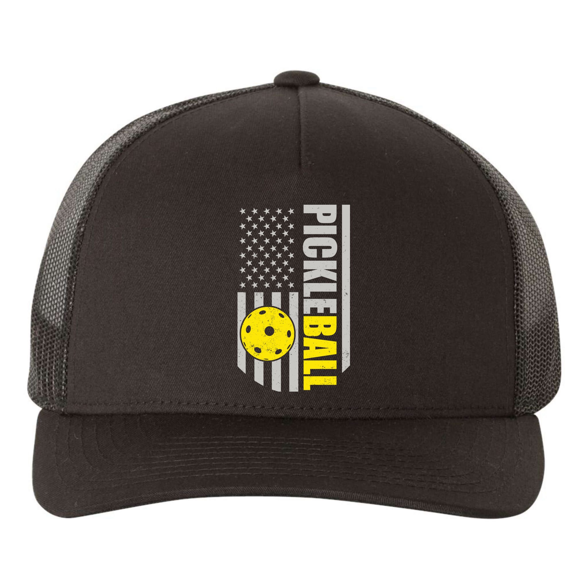 Pickleball Gift_American Flag Pickleball Paddle Yupoong Adult 5-Panel Trucker Hat