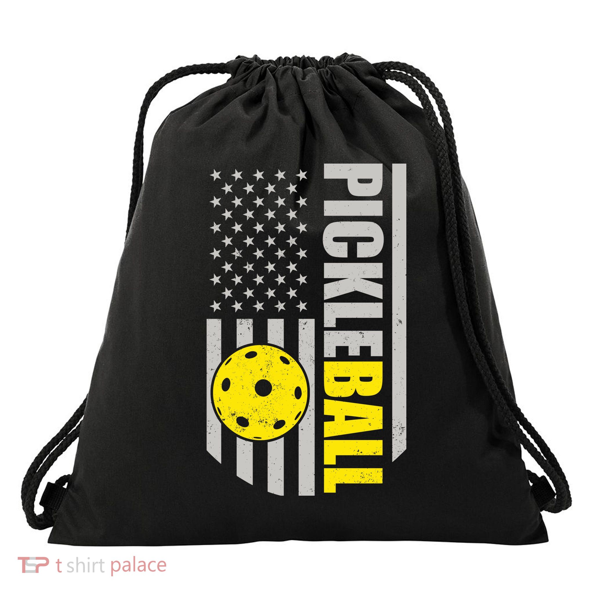 Pickleball Gift_American Flag Pickleball Paddle Drawstring Bag