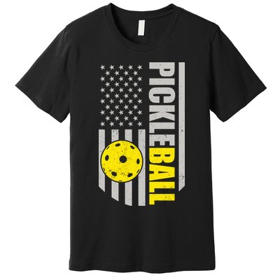 Pickleball Gift_American Flag Pickleball Paddle Premium T-Shirt