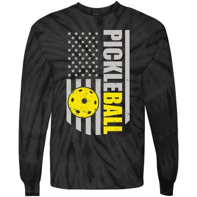 Pickleball Gift_American Flag Pickleball Paddle Tie-Dye Long Sleeve Shirt