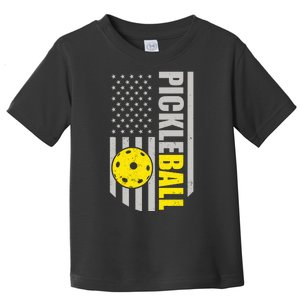 Pickleball Gift_American Flag Pickleball Paddle Toddler T-Shirt