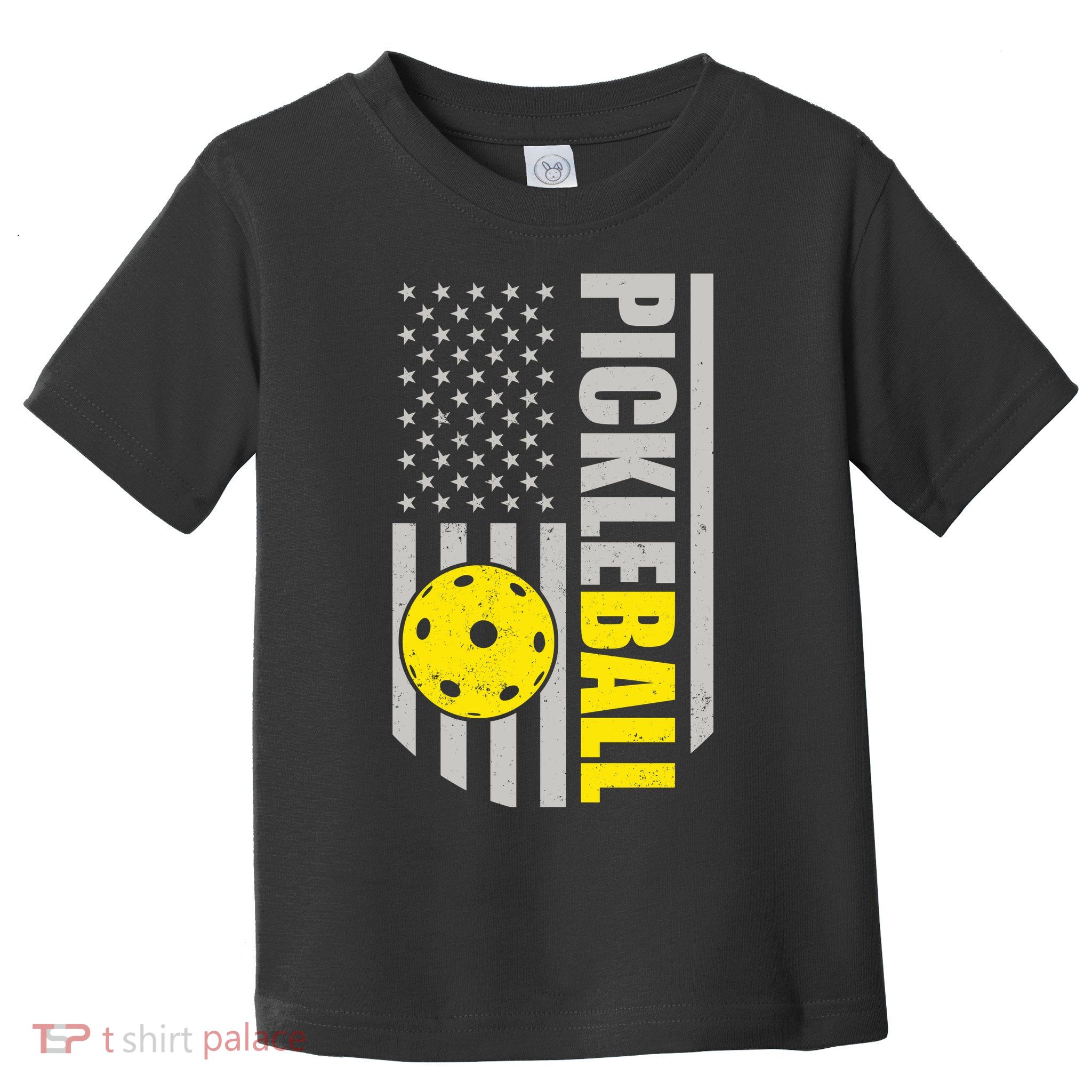 Pickleball Gift_American Flag Pickleball Paddle Toddler T-Shirt