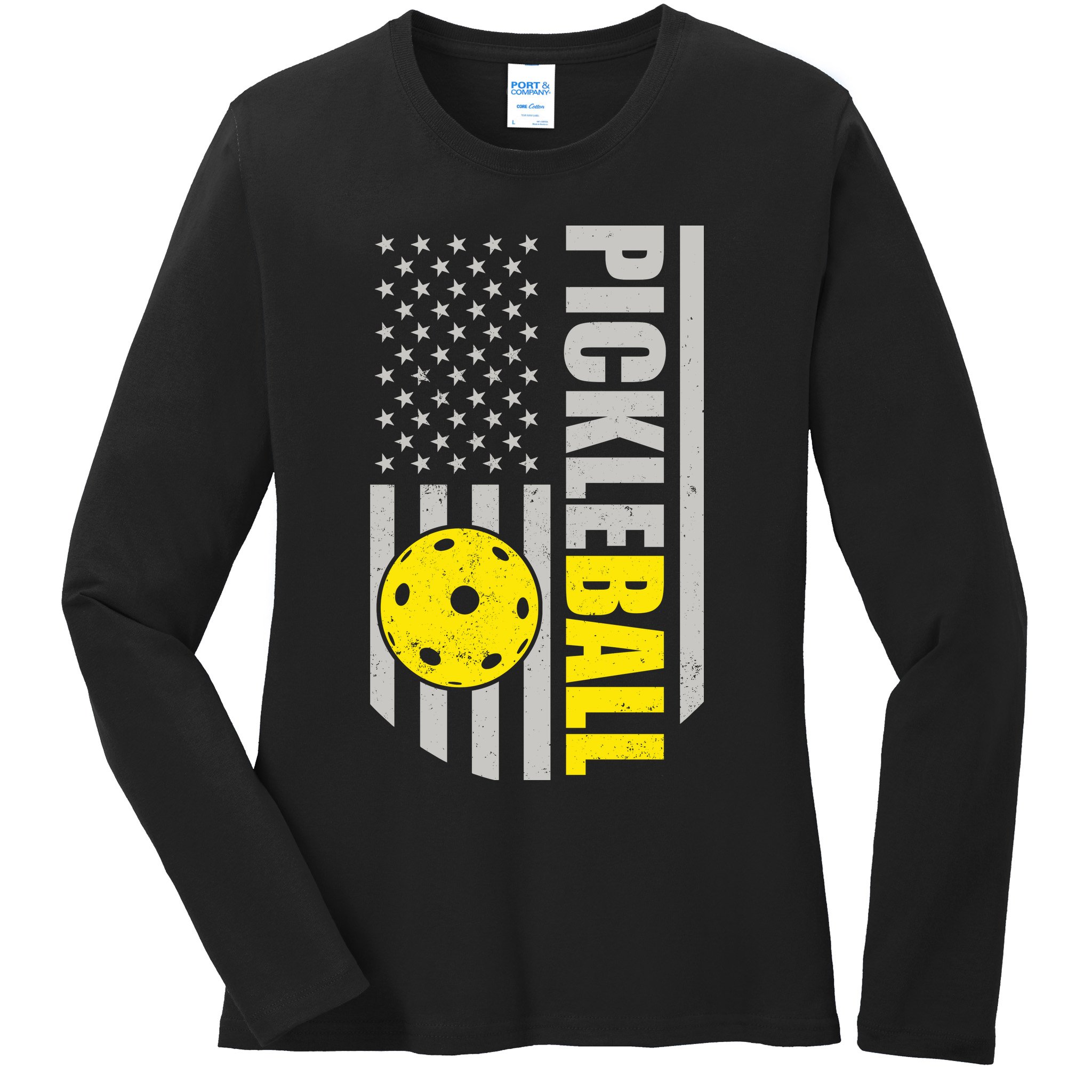 Pickleball Gift_American Flag Pickleball Paddle Ladies Long Sleeve Shirt