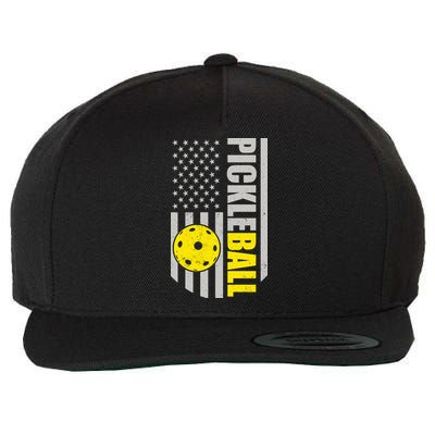 Pickleball Gift_American Flag Pickleball Paddle Wool Snapback Cap