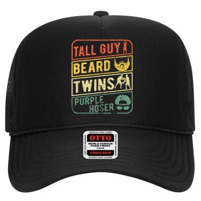 Perfect Gift For Dudetall Guy Beard Twins Purple Hoser High Crown Mesh Back Trucker Hat