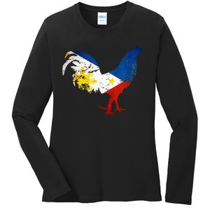 Philippines Gamefowl Filipino Flag Gallegos Rooster style 2 Ladies Long Sleeve Shirt