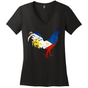 Philippines Gamefowl Filipino Flag Gallegos Rooster style 2 Women's V-Neck T-Shirt