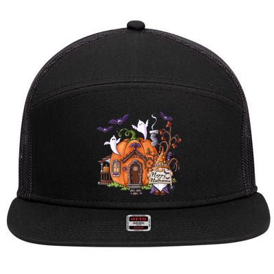 Pumpkin Gnomes Fall Autumn Cute Halloween Thanksgiving Tee Gift 7 Panel Mesh Trucker Snapback Hat