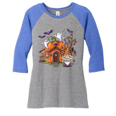 Pumpkin Gnomes Fall Autumn Cute Halloween Thanksgiving Tee Gift Women's Tri-Blend 3/4-Sleeve Raglan Shirt