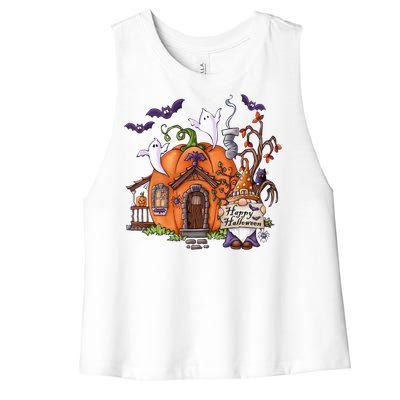 Pumpkin Gnomes Fall Autumn Cute Halloween Thanksgiving Tee Gift Women's Racerback Cropped Tank