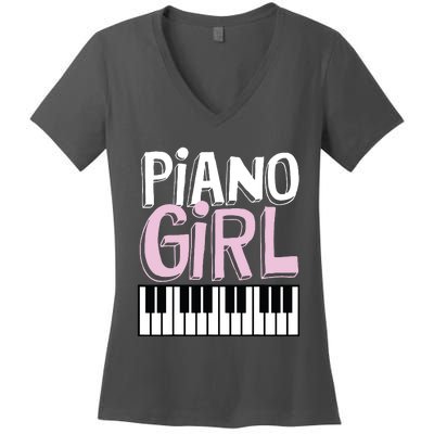 Piano Girl Funny Pianist Music Keyboardist Musician Outfit Women's V-Neck T-Shirt