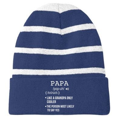 Papa Gift From Grandkids Father's Day Shirt Papa Definition Striped Beanie with Solid Band