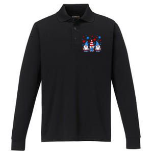 Patriotic Gnomes Fireworks USA Independence Day 4th Of July Gift Performance Long Sleeve Polo