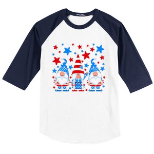 Patriotic Gnomes Fireworks USA Independence Day 4th Of July Gift Baseball Sleeve Shirt