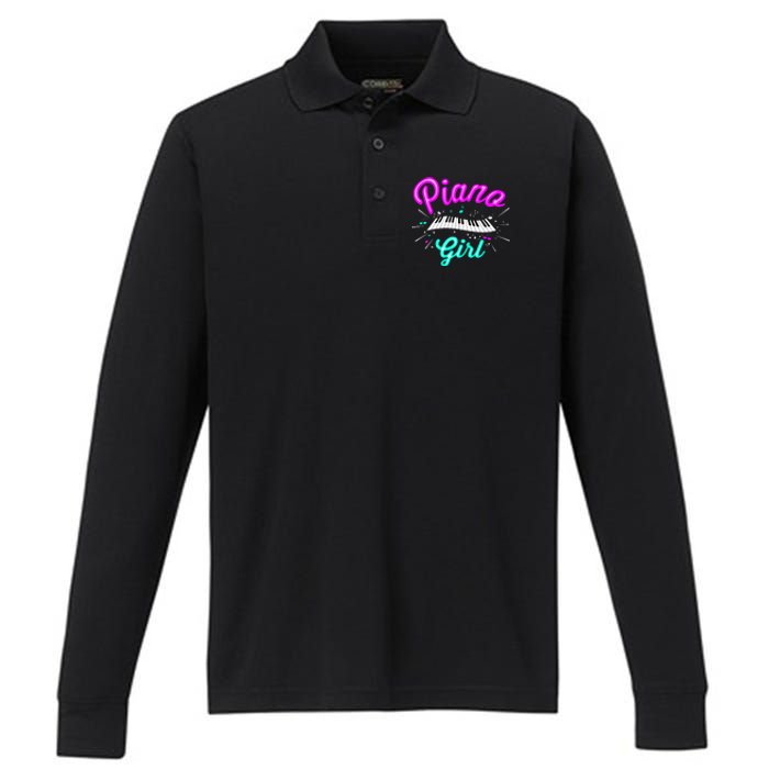 Piano Girl Funny Pianist Music Keyboardist Musician Outfit Performance Long Sleeve Polo