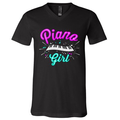 Piano Girl Funny Pianist Music Keyboardist Musician Outfit V-Neck T-Shirt