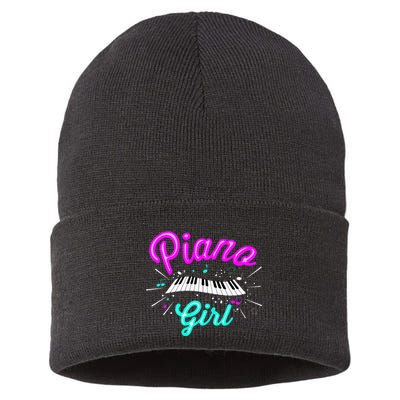 Piano Girl Funny Pianist Music Keyboardist Musician Outfit Sustainable Knit Beanie