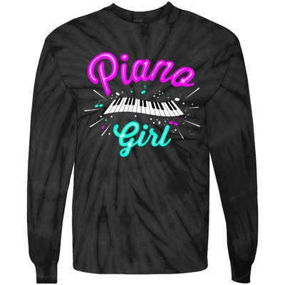 Piano Girl Funny Pianist Music Keyboardist Musician Outfit Tie-Dye Long Sleeve Shirt