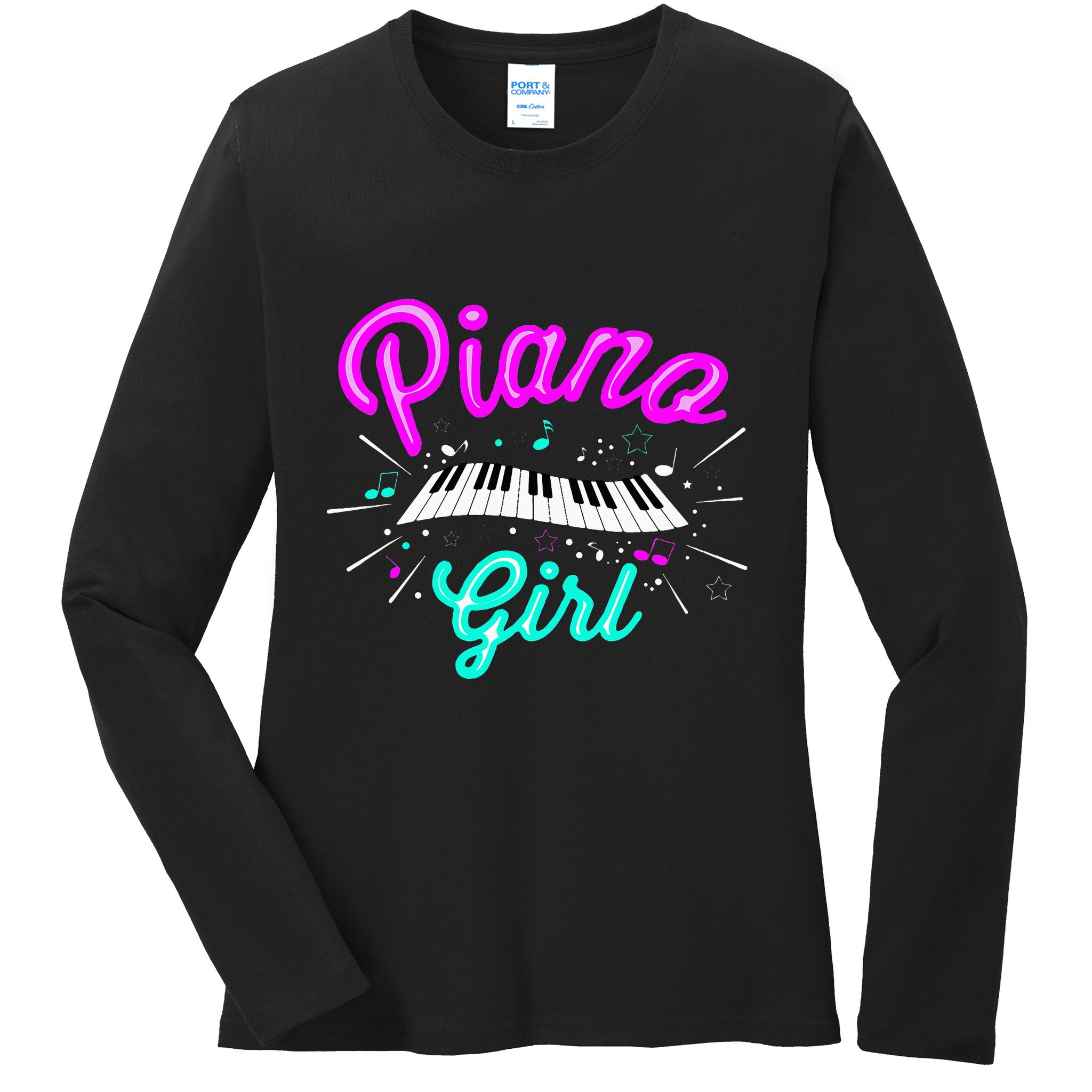 Piano Girl Funny Pianist Music Keyboardist Musician Outfit Ladies Long Sleeve Shirt