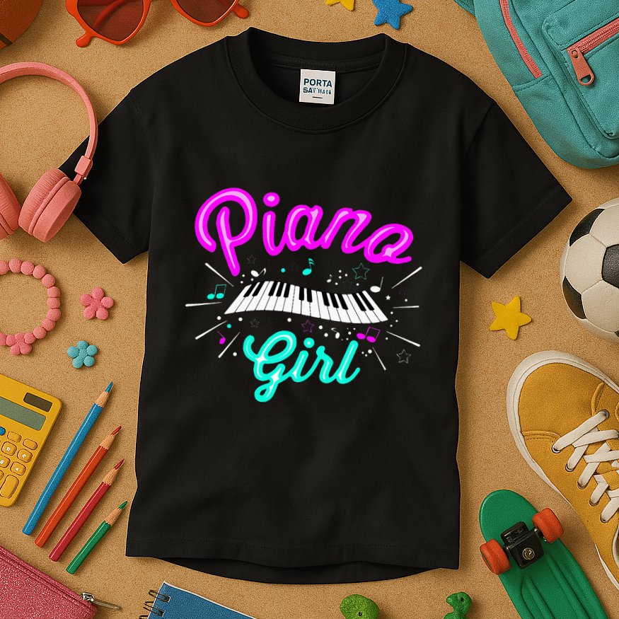 Piano Girl Funny Pianist Music Keyboardist Musician Outfit Kids T-Shirt